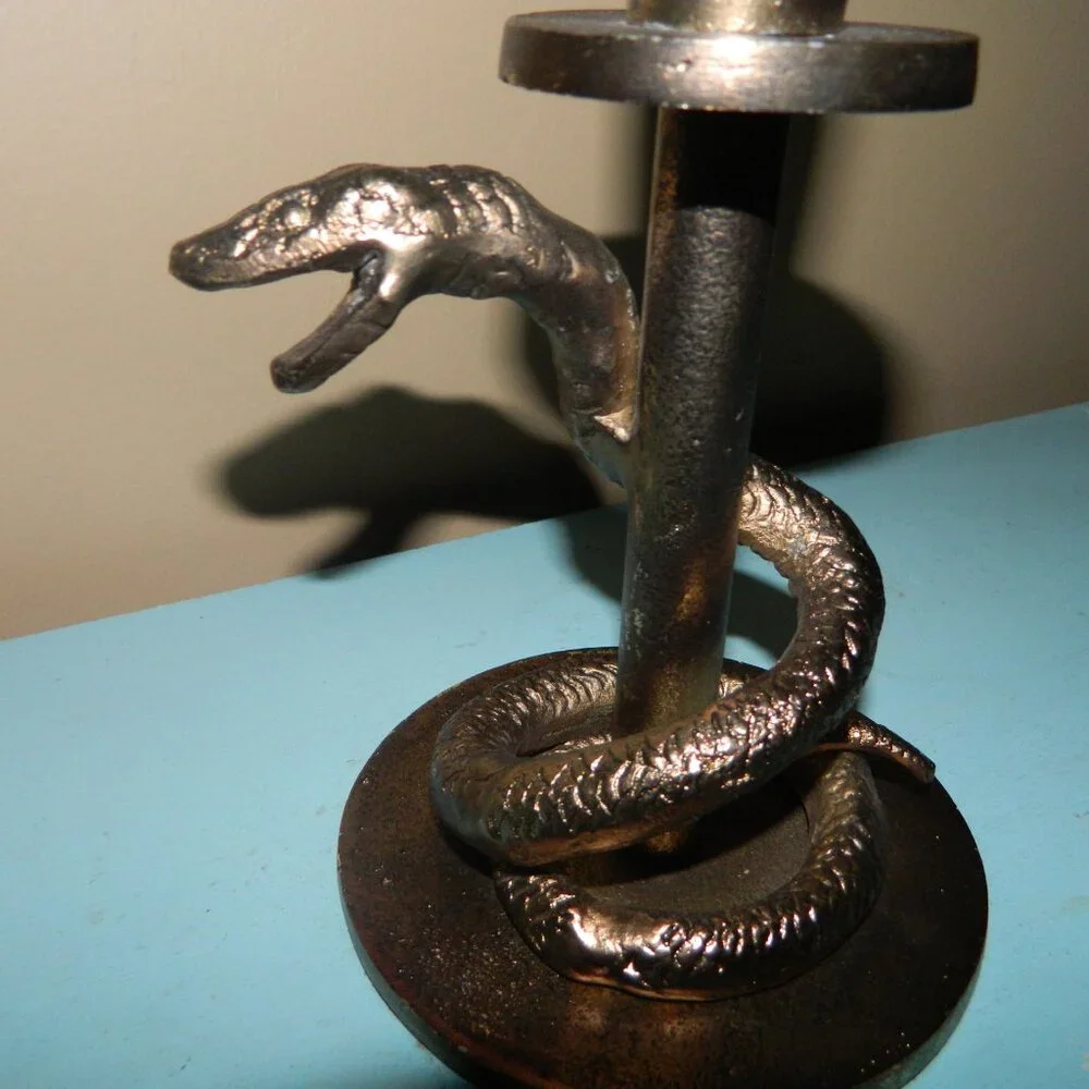 Pottery Barn Antique Brass Snake Serpent Spooky Halloween Candle Holder